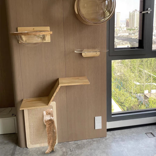 Cat Wall Furniture Wall-Mounted Cat Climber Set with Cat Wall Shelves  Perches Condo House Ladder Scratching Board & Tree   Wood